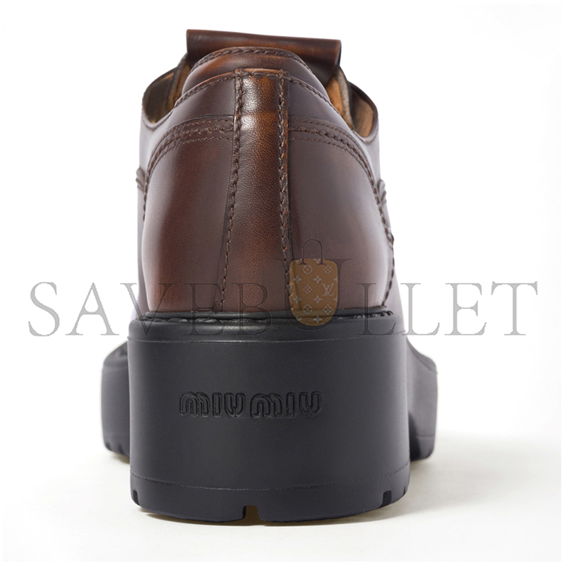 MIU MIU LACED FUMÉ LEATHER SHOES 5E964D